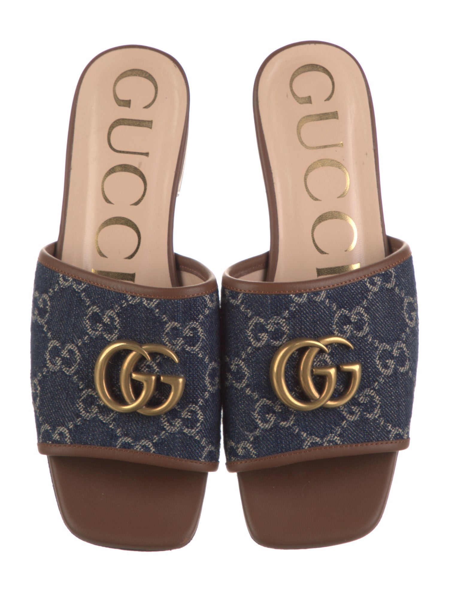 Gucci Double G Logo Denim Slides